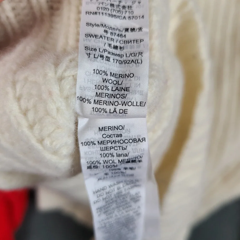 Tory Burch Merino Wool Apres Ski Sweater Cream Red Colorblock Size Large